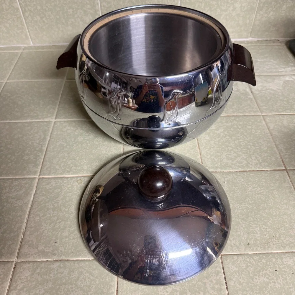 Vintage West Bend Penguin Hot & Cold Server Aluminum Ice Bucket Bakelite Handles